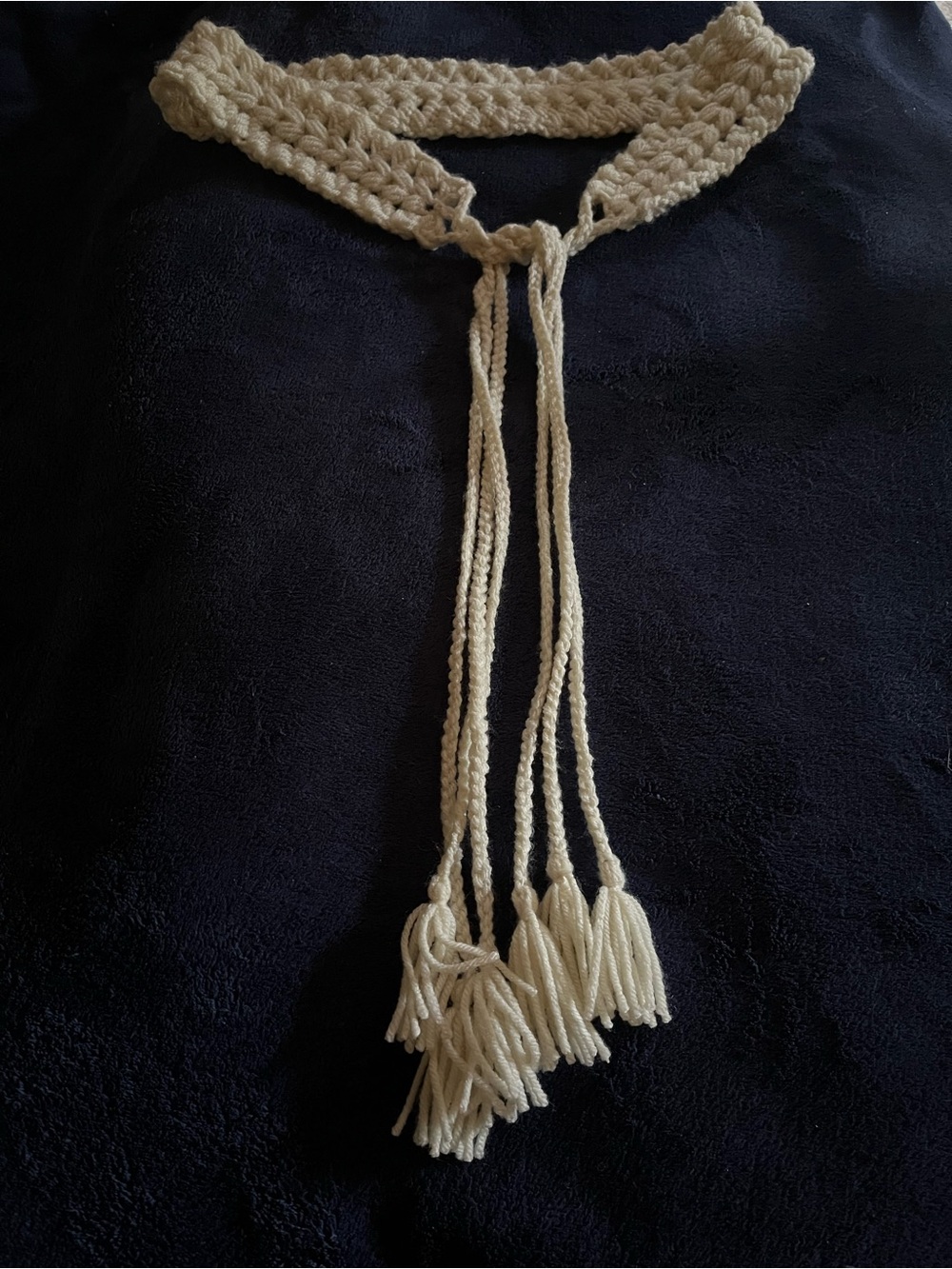 Handmade Cream Crochet Tie Belt with Tassels